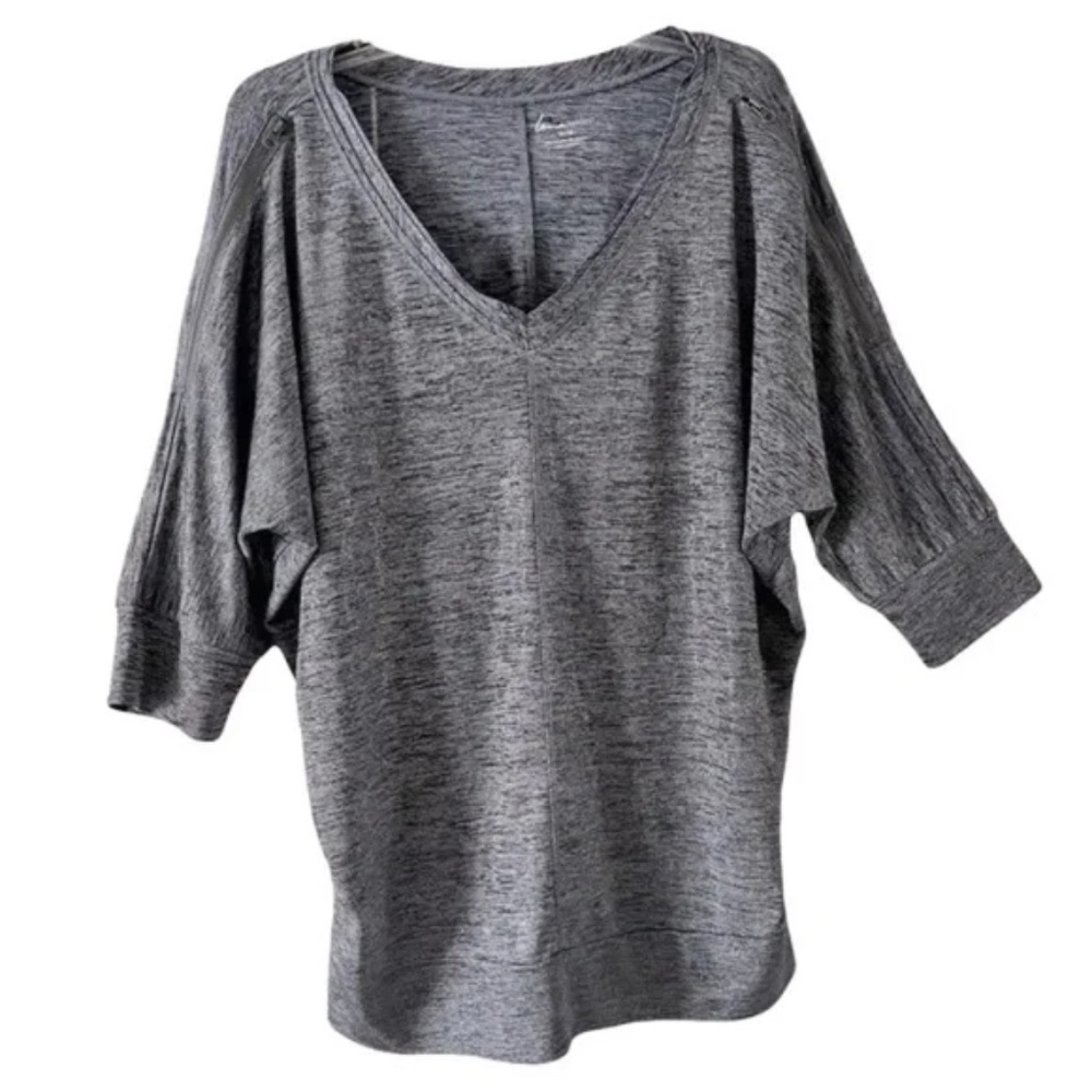 Lane Bryant | Gray Metallic Shimmer V-Neck Zipper Sleeve Knit Top, Size 14/16